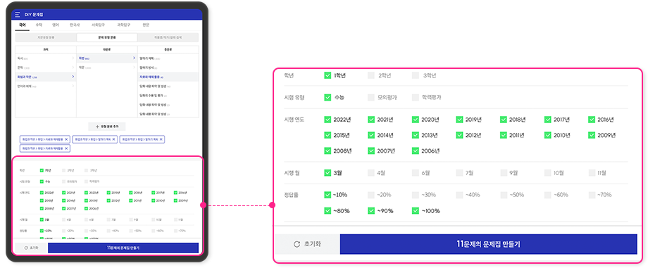 필요에 따라, 과목별, 단원별, 난이도별 내가 만드는 DIY문제집
